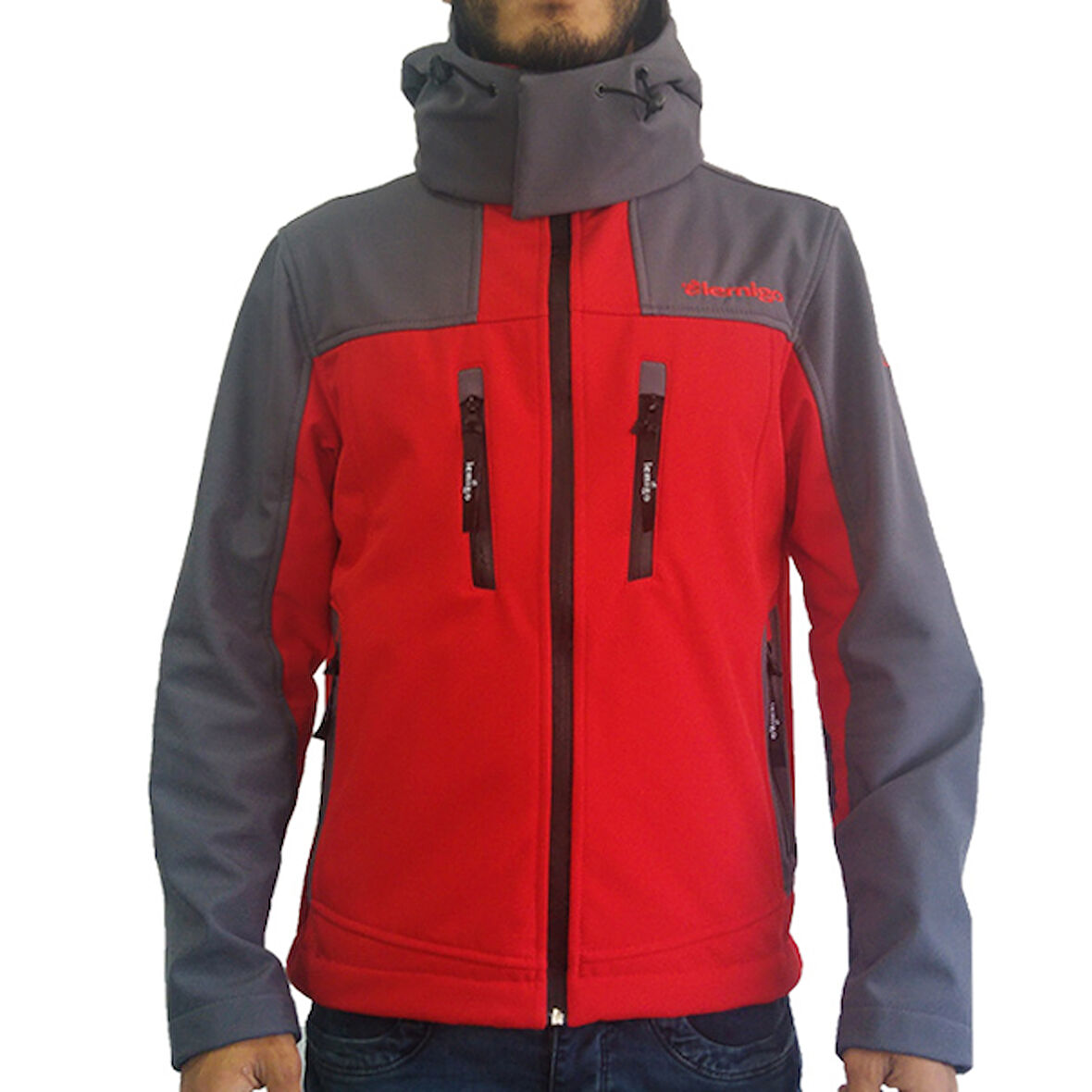 Lemigo Softshell Kırmızı-Gri Kapşonlu Mont S