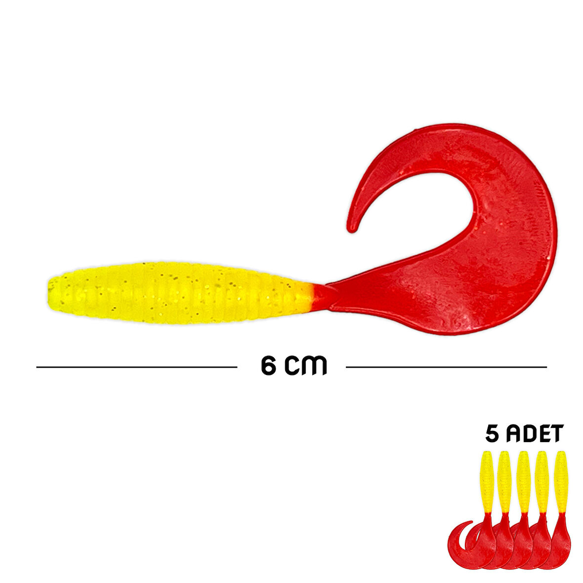 Silikon Kurt Sahte Yem - 60mm - Kırmızı/Sarı - 5'li Paket - Yumy (456-18065)