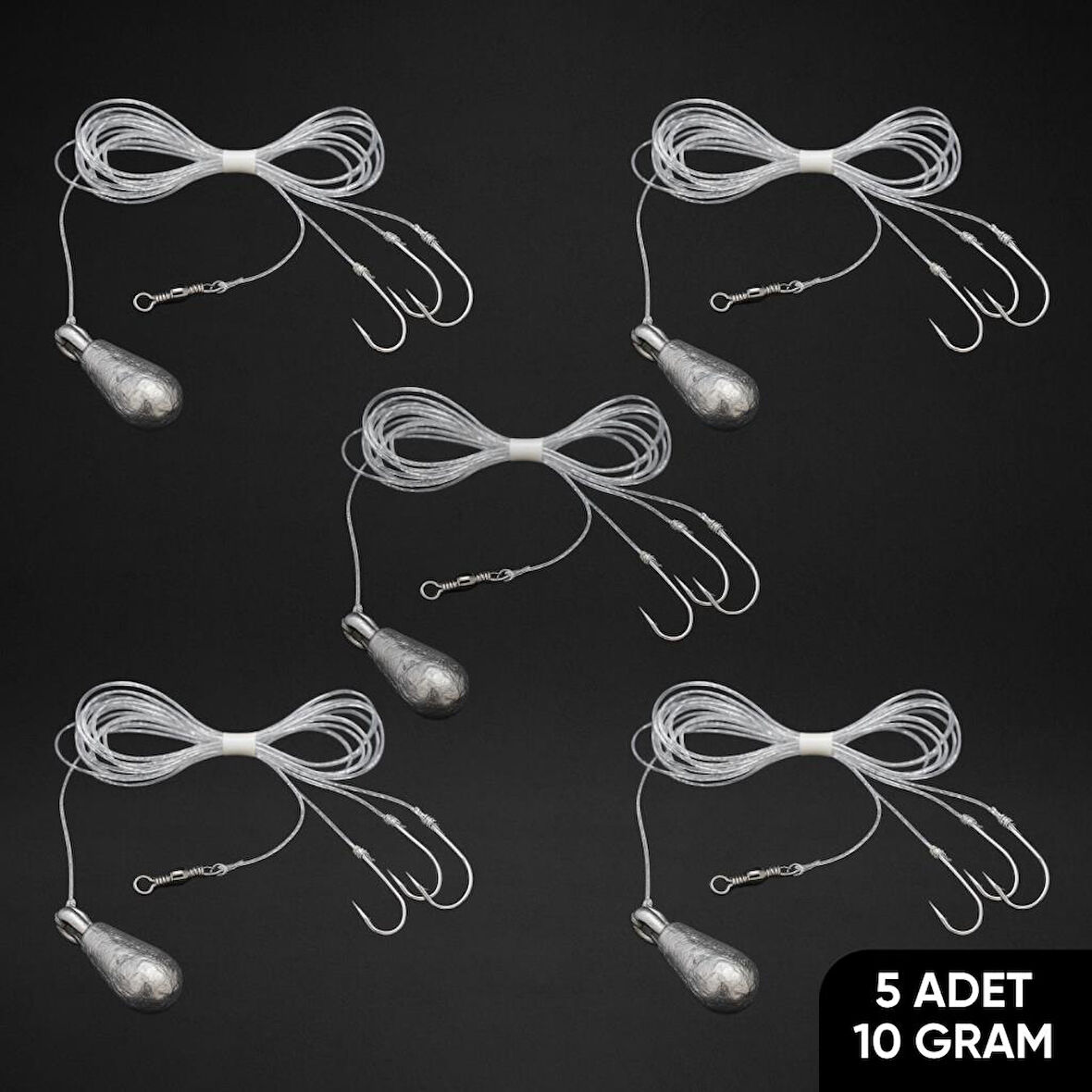 3 İğneli Kurşunlu Beden Takımı - Dip Beden Oltası - Fırdöndülü - 10 gr - 5 Adet