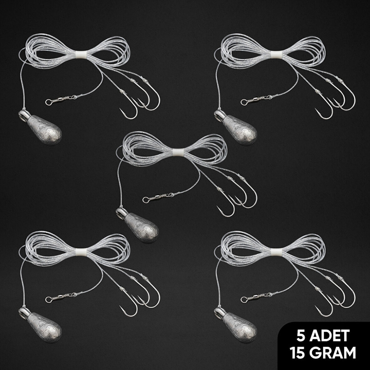 3 İğneli Kurşunlu Beden Takımı - Dip Beden Oltası - Fırdöndülü - 15 gr - 5 Adet
