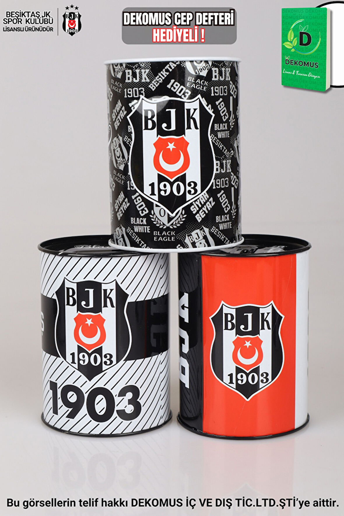 "DEKOMUS CEP DEFTERİ HEDİYELİ" YENİ SEZON LİSANSLI BEŞİKTAŞ "TEKLİ" METAL KUMBARA 