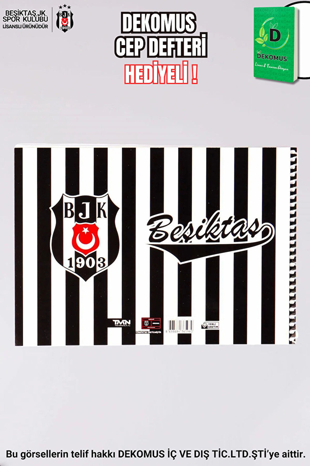 "DEKOMUS CEP DEFTERİ HEDİYELİ" LİSANSLI BEŞİKTAŞ RESİM DEFTERİ