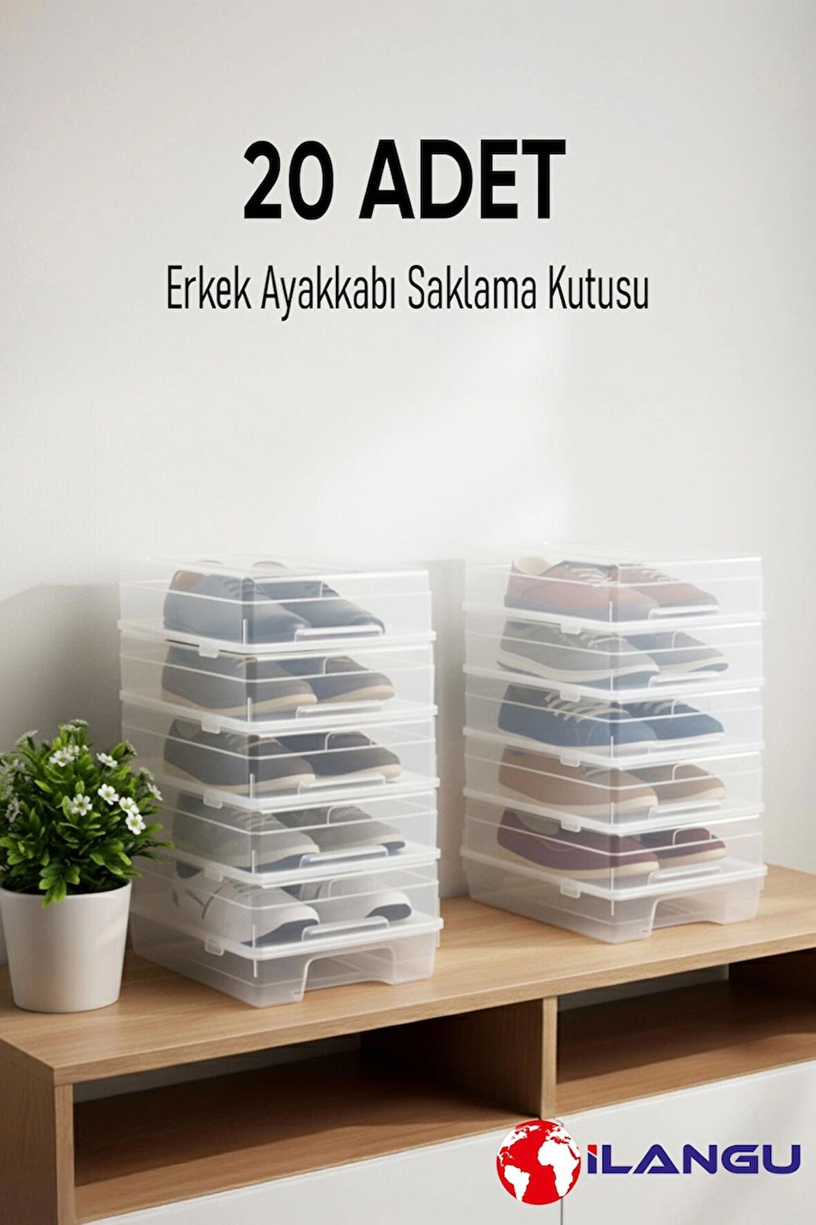 20 ADET ŞEFFAF ERKEK AYAKKABI SAKLAMA KUTUSU-HAVA KANALLI-AYAKKABI DÜZENLEYİCİ