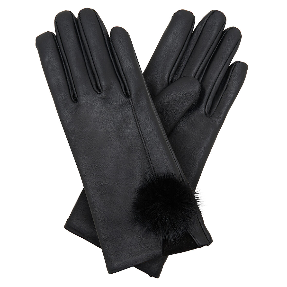 Siyah Kadın Kürk Detaylı Deri Eldiven