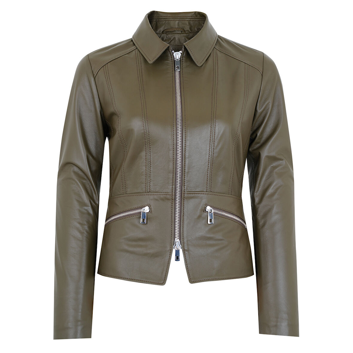 Adelie Haki Kadın Deri Mont