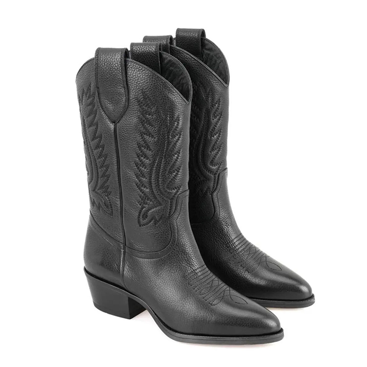 Rio Siyah Kadın Desenli Deri Kovboy Çizmesi