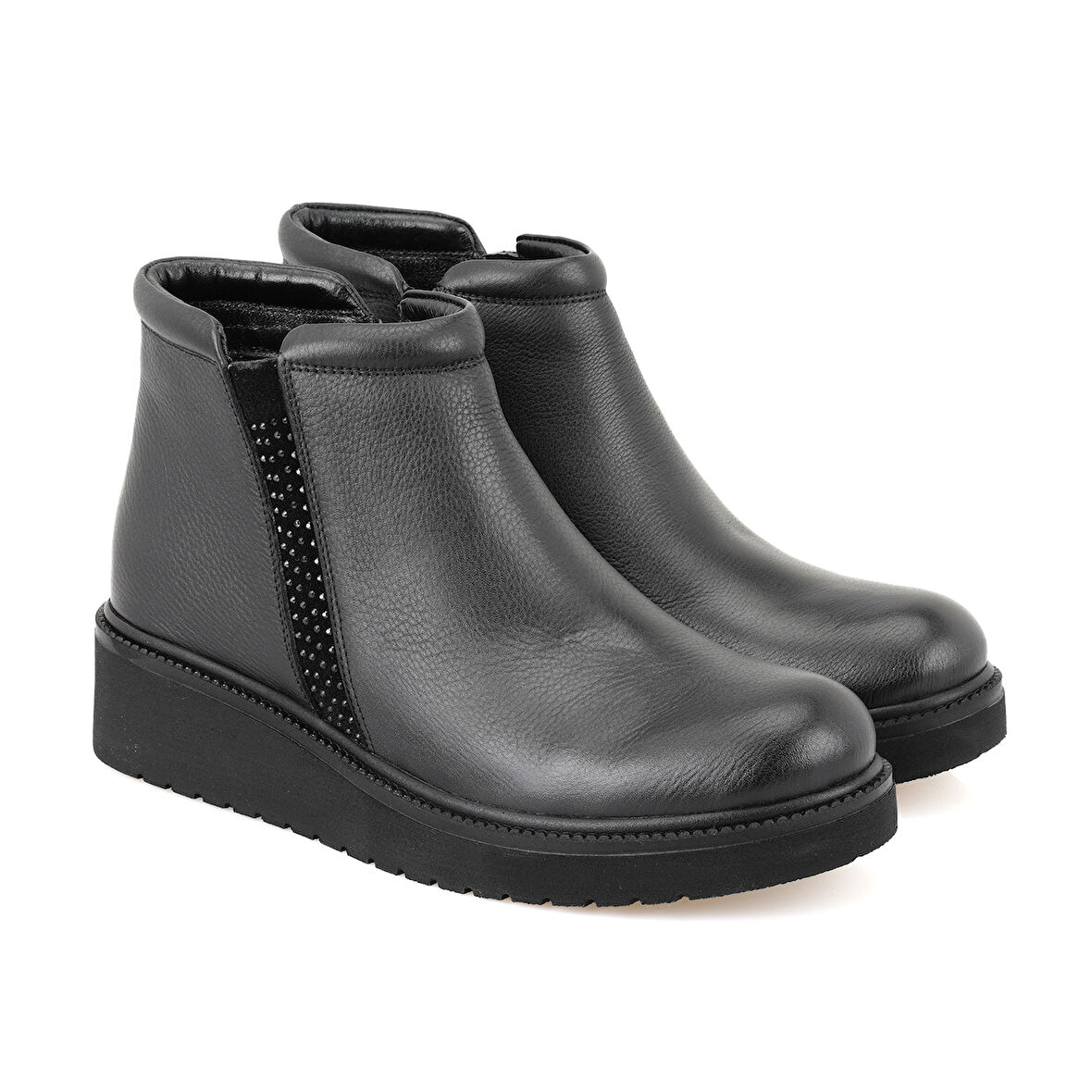 Stella Siyah Kadın Fermuarlı Deri Bot