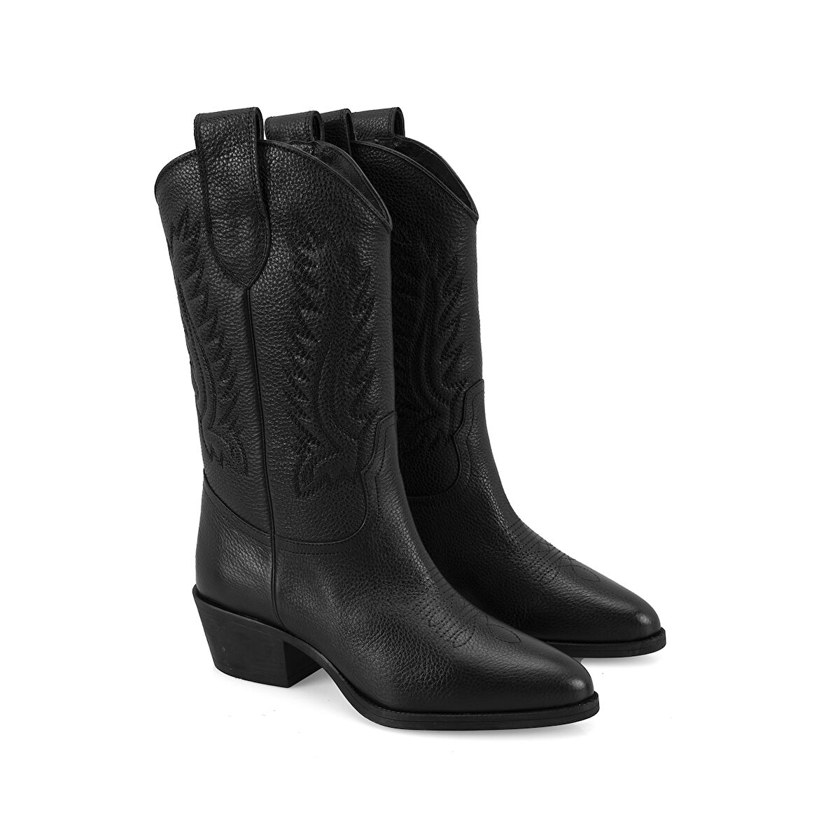 Noa Siyah Kadın Desenli Deri Kovboy Çizmesi