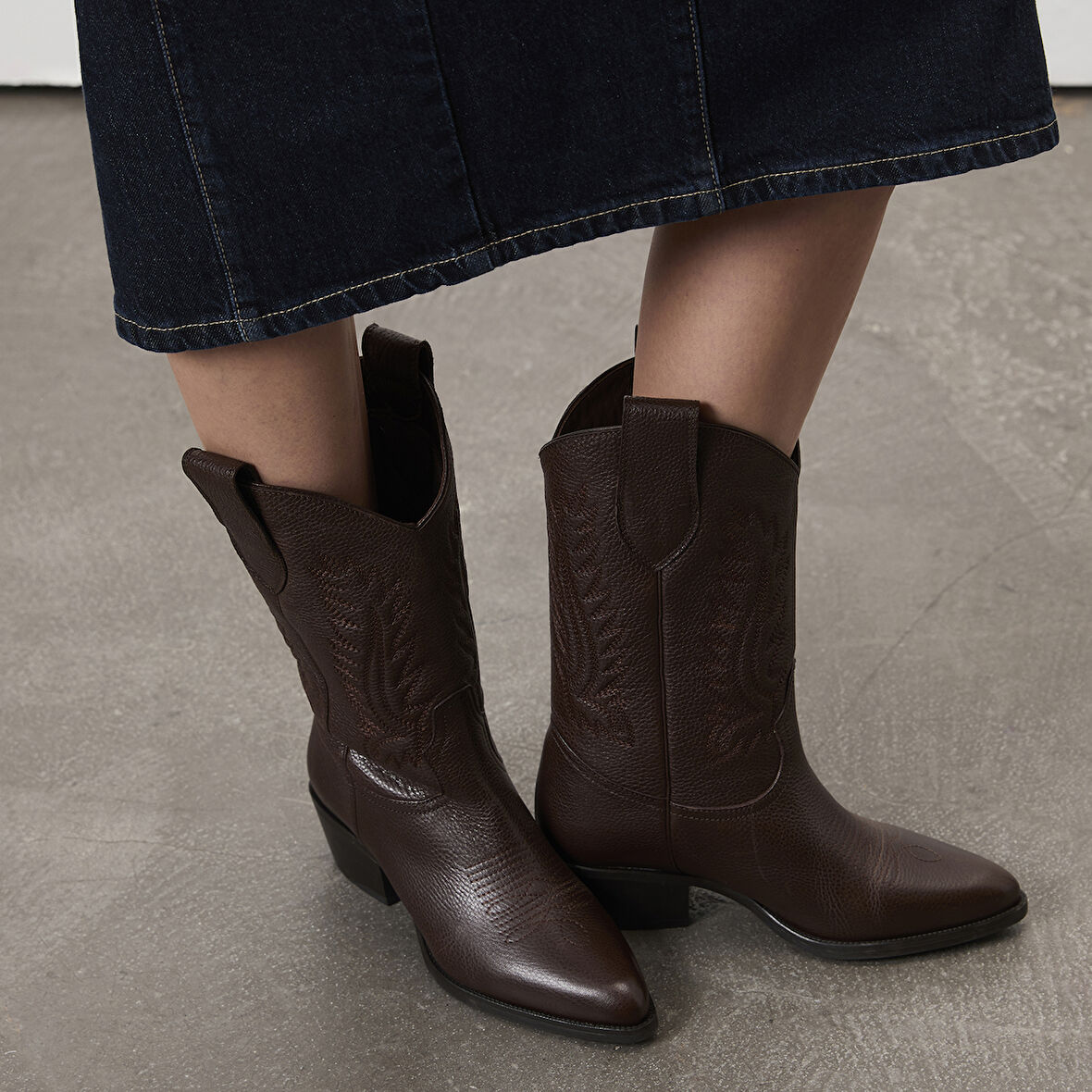 Noa Kahve Kadın Desenli Deri Kovboy Çizmesi