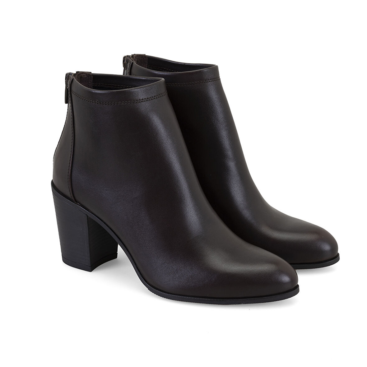 Nillie Kahve Kadın Fermuarlı Topuklu Deri Bot