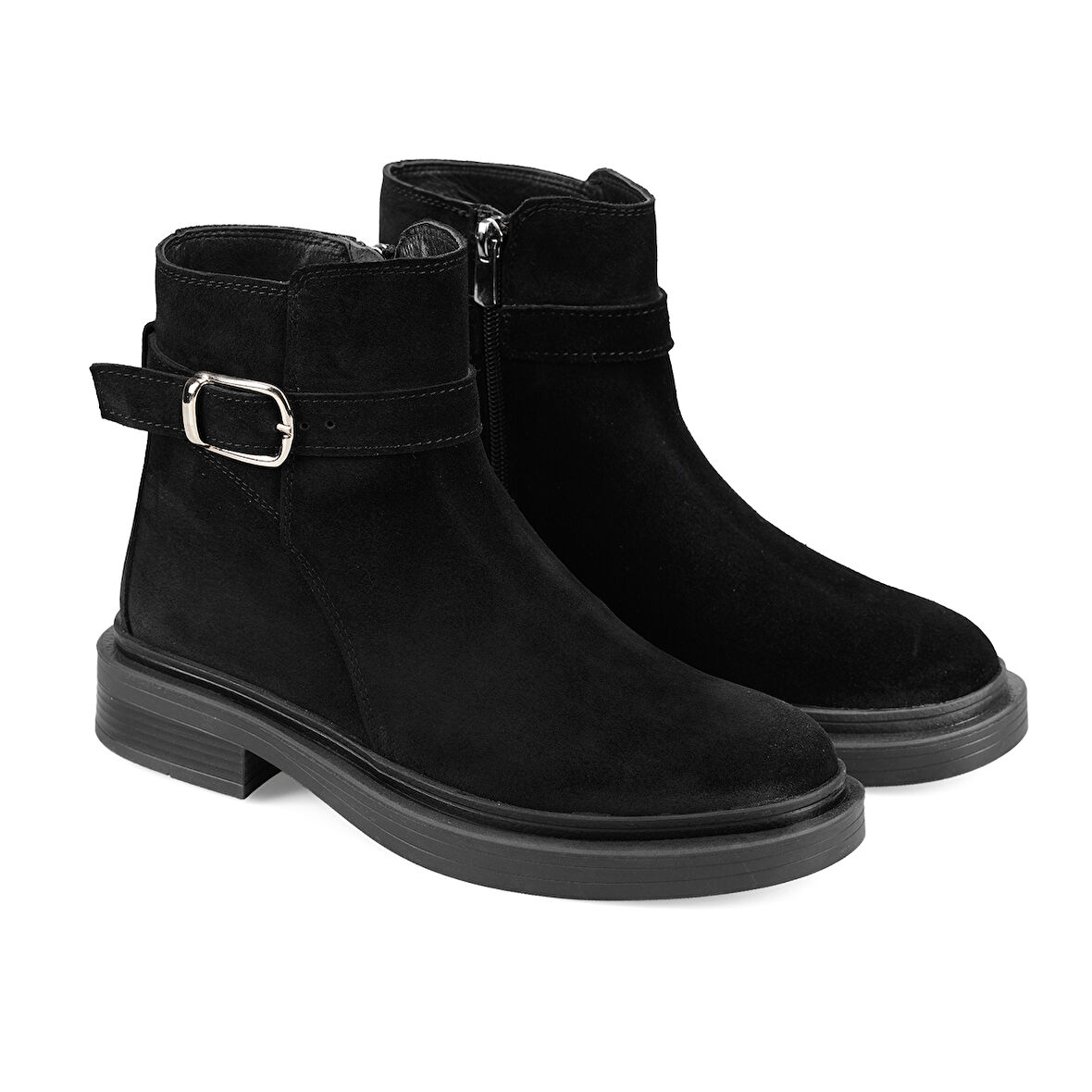 Kadın Siyah Kemer Aksesuarlı Süet Bot