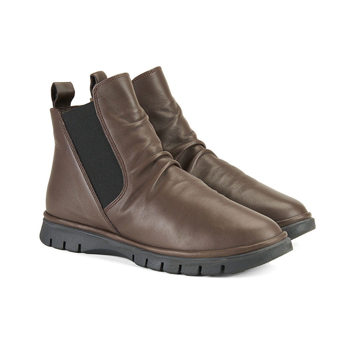 Kadın Kahve Lastikli Deri Bot