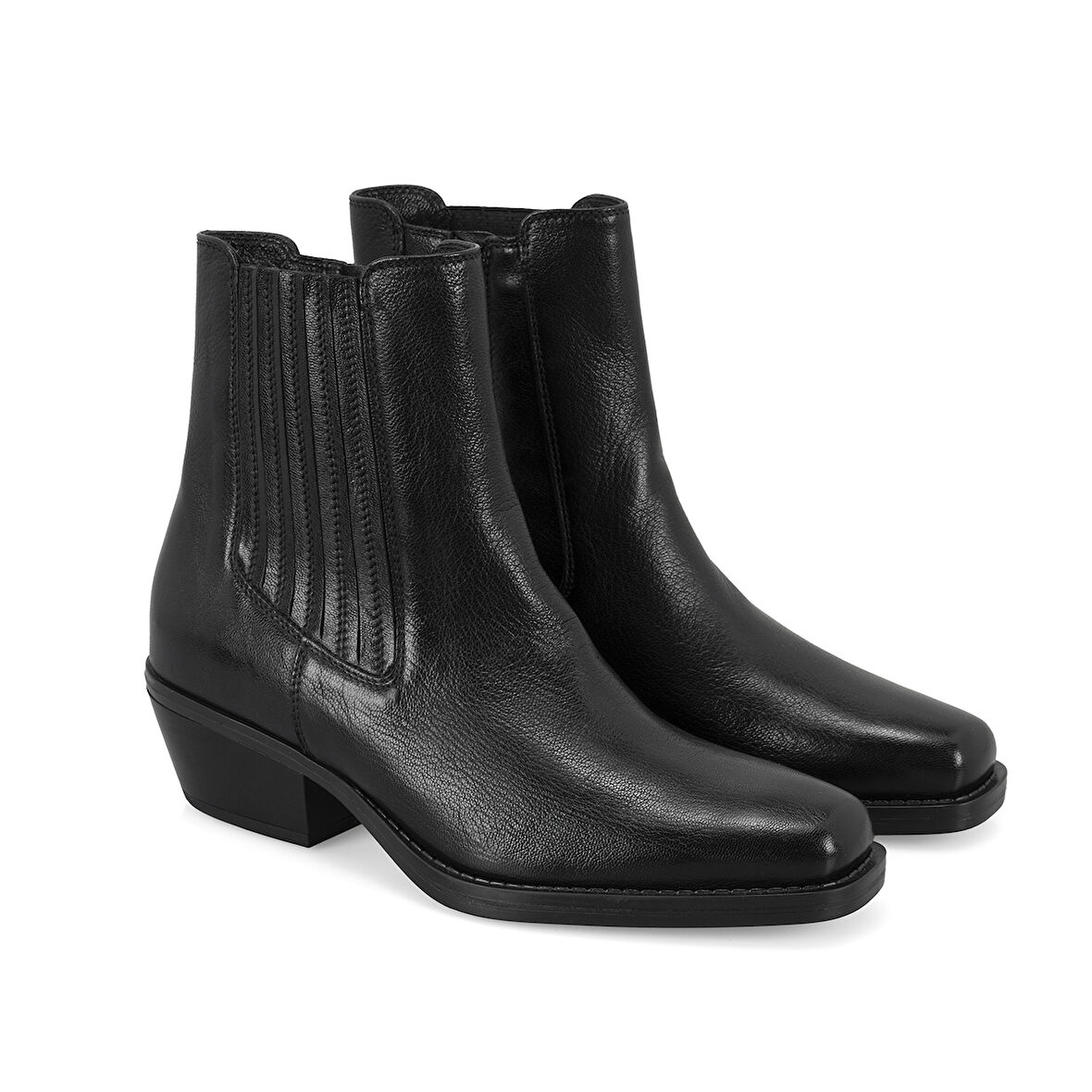 Kadın Siyah Topuklu Deri Kovboy Botu