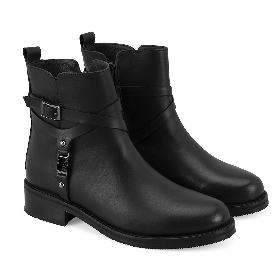 Lillia Siyah Kadın Toka Aksesuarlı Deri Bot