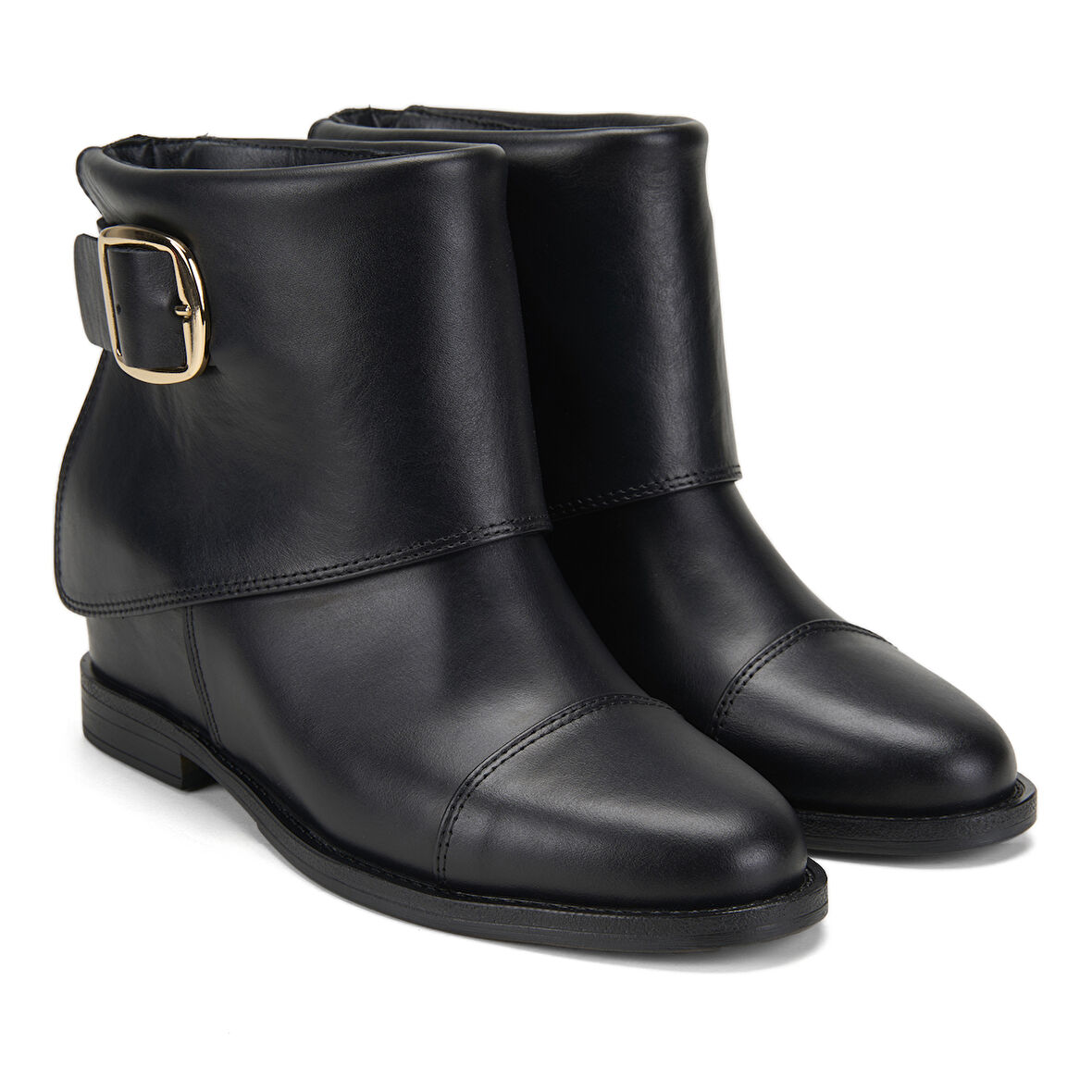 Deny Siyah Kadın Gizli Topuklu Deri Bot