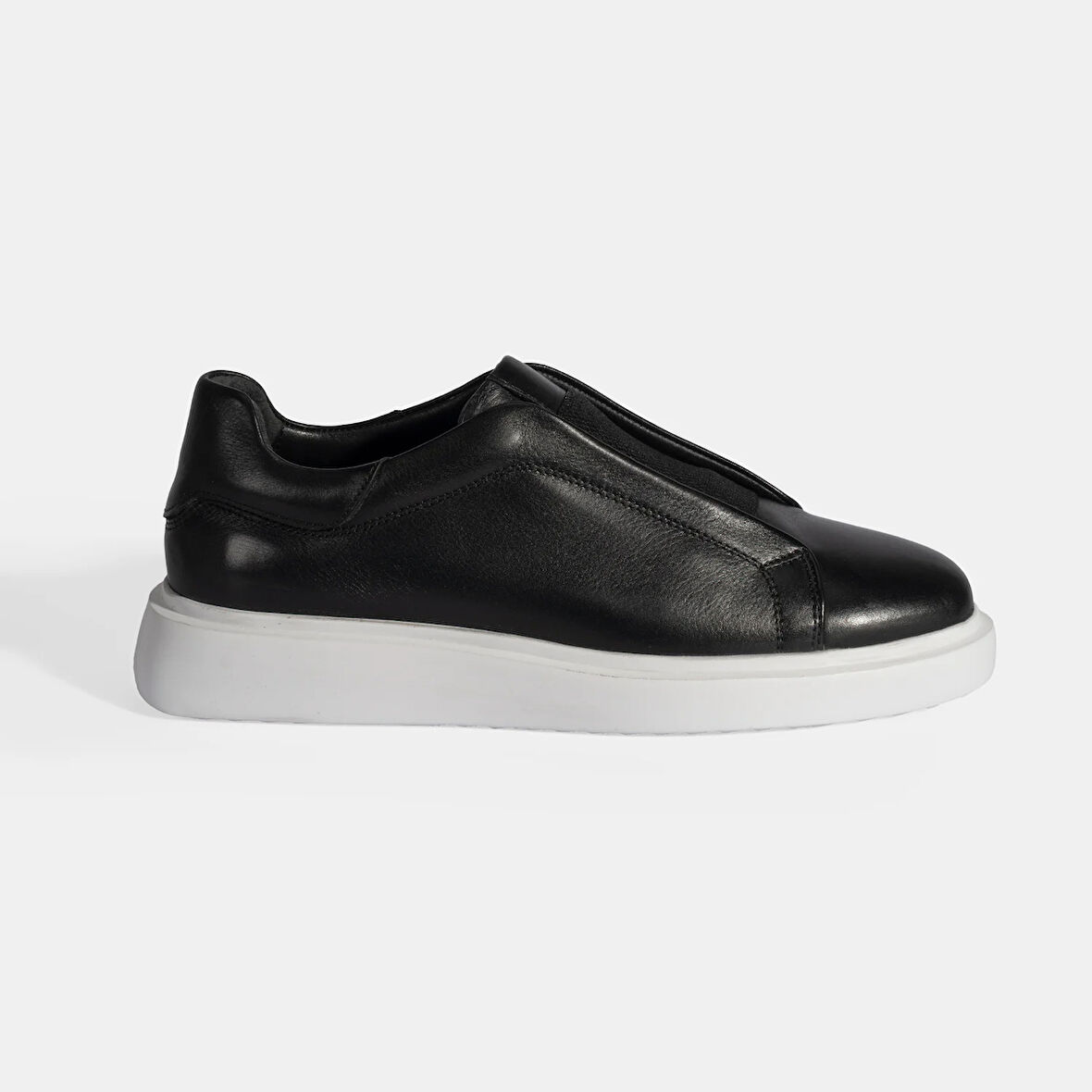 Siyah Erkek Lastik Detaylı Deri Günlük Ayakkabı