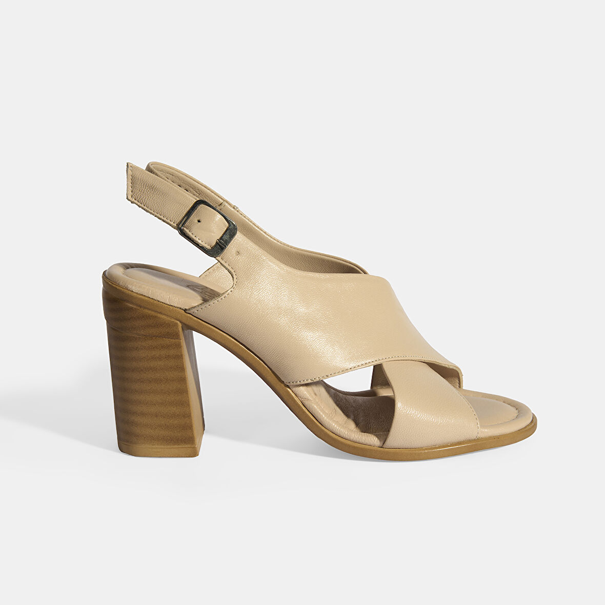 Bej Kadın Toka Detaylı Slingback Deri Sandalet