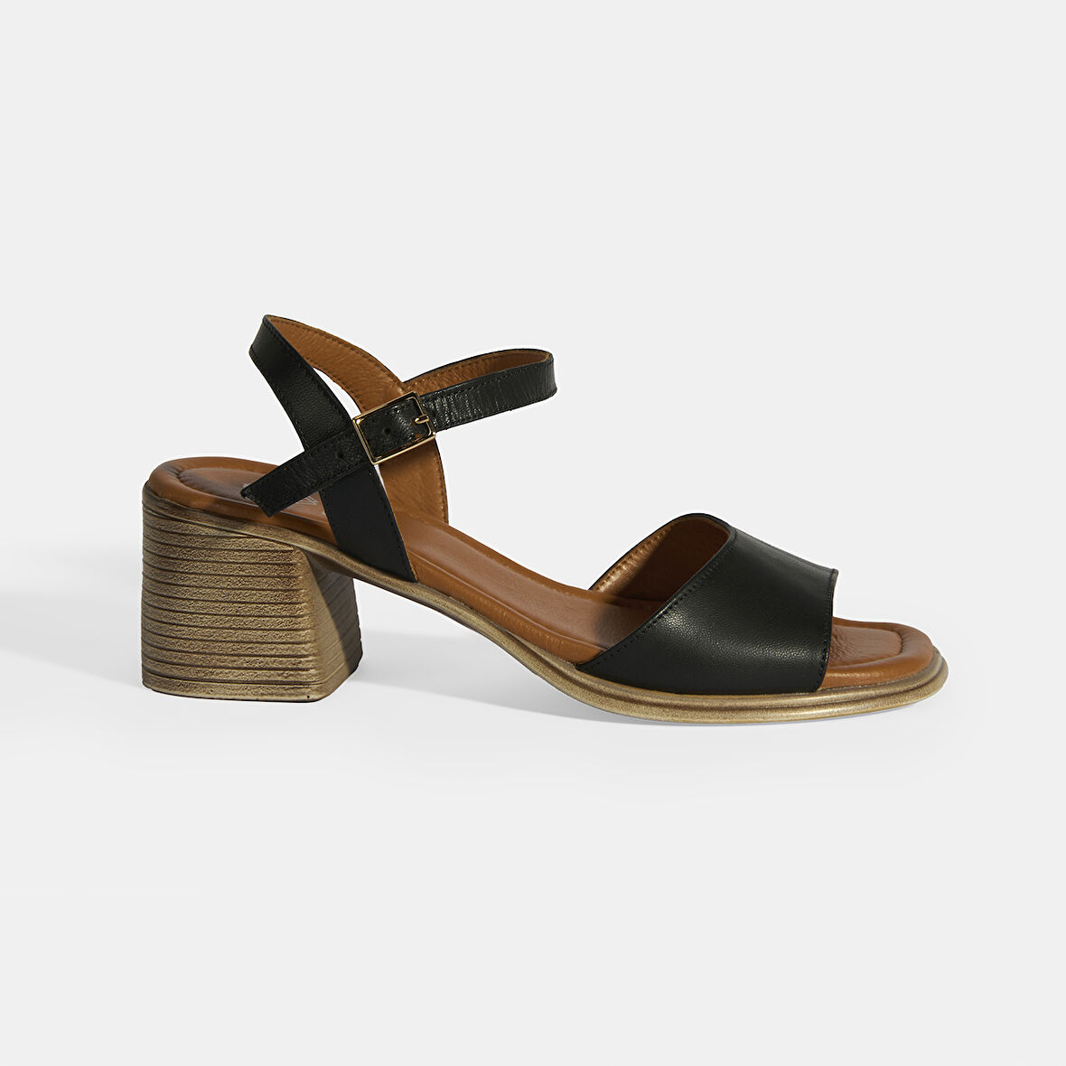 Siyah Kadın Toka Detaylı Slingback Deri Sandalet