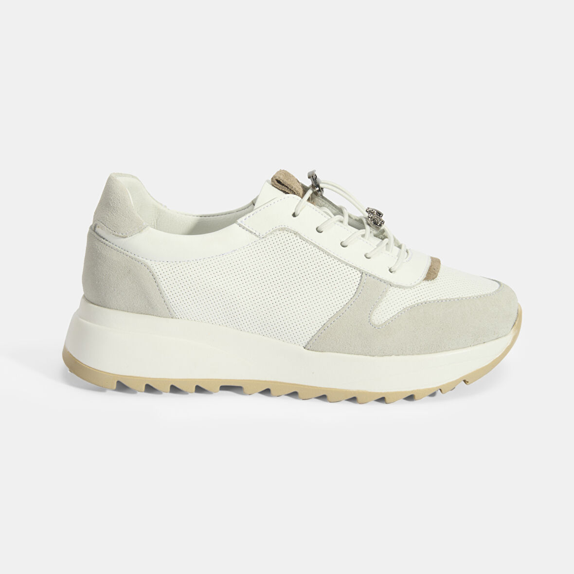 Kadın Beyaz Bağcıklı Deri Detaylı Spor Ayakkabı