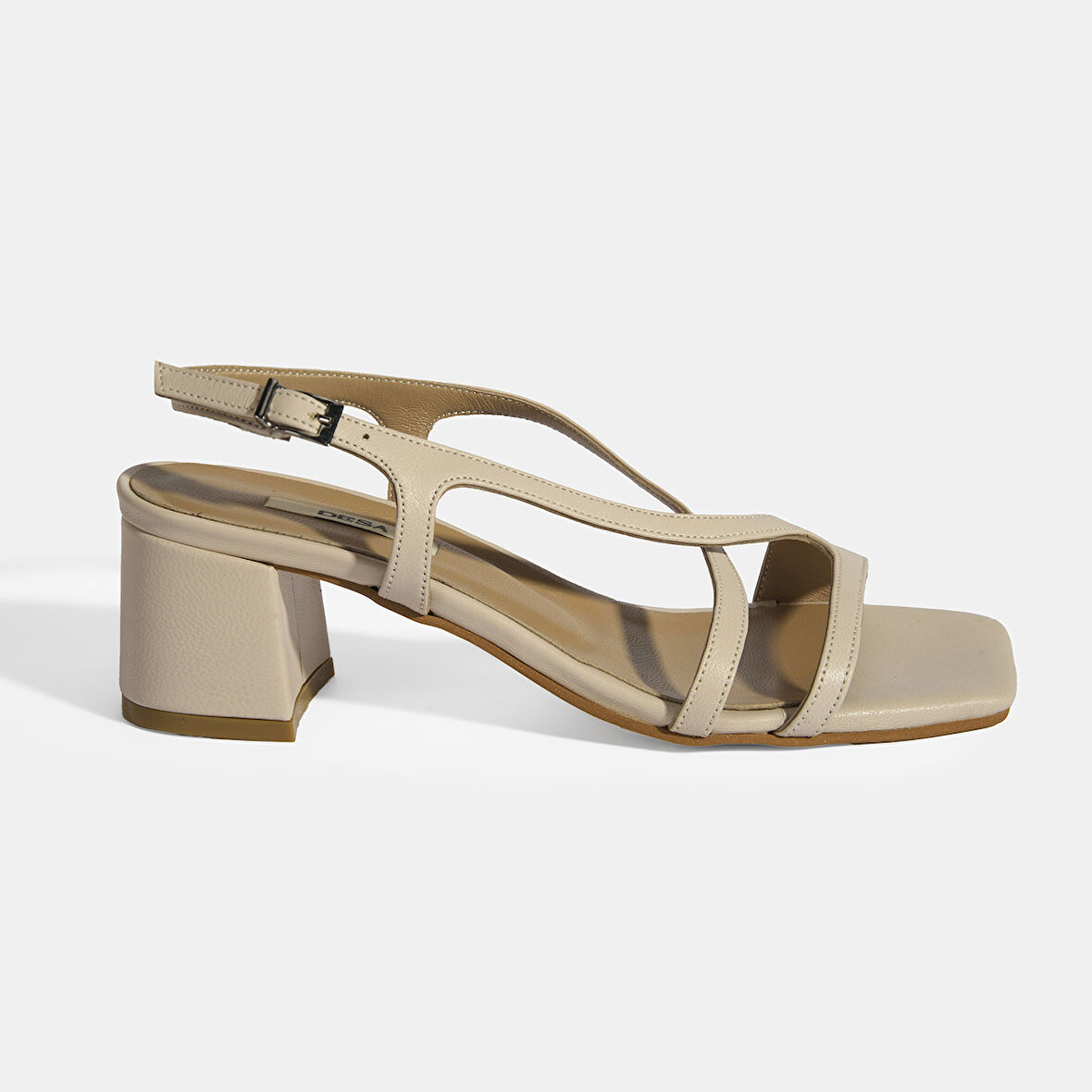 Krem Kadın Toka Aksesuarlı Slingback Deri Topuklu Sandalet
