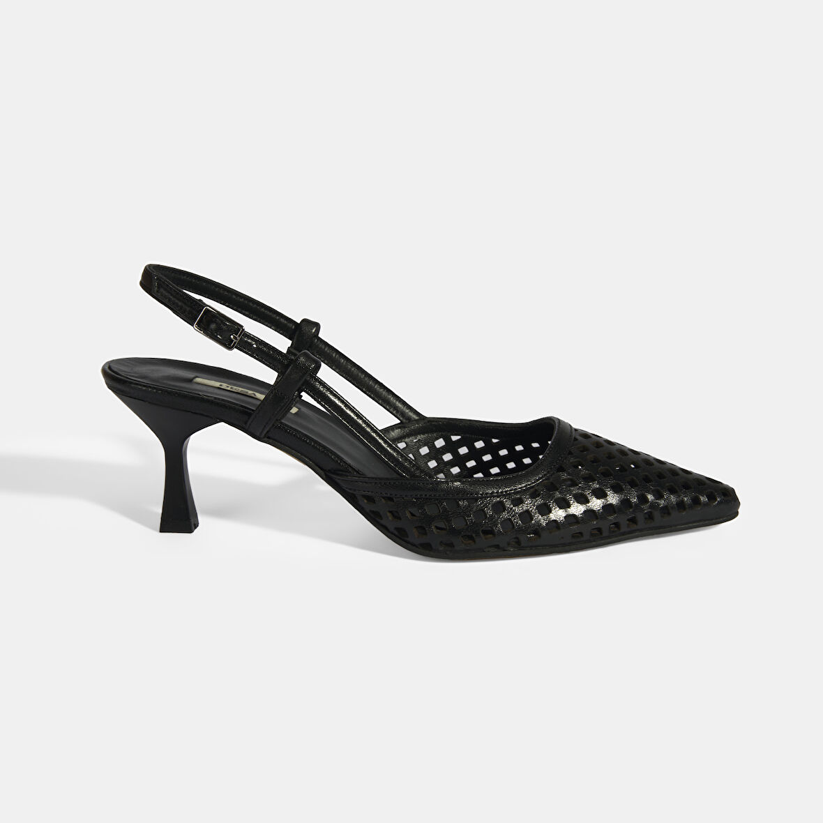 Siyah Kadın Perforeli Slingback Deri Topuklu Ayakkabı