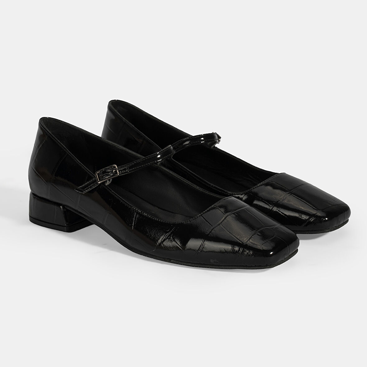 Kadın Siyah Kroko Baskılı Mary Jane Günlük Ayakkabı