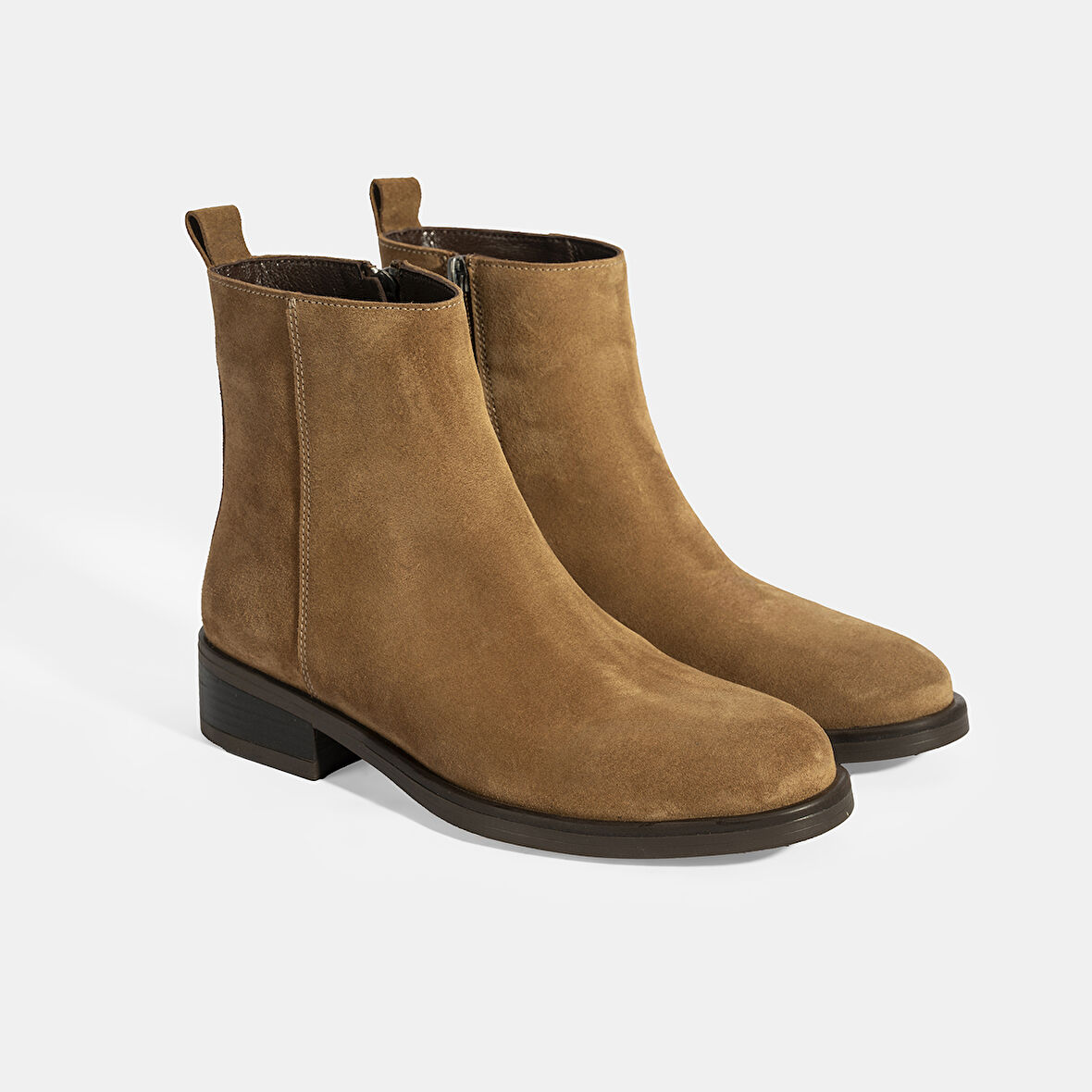 Kadın Taba Fermuarlı Süet Deri Bot