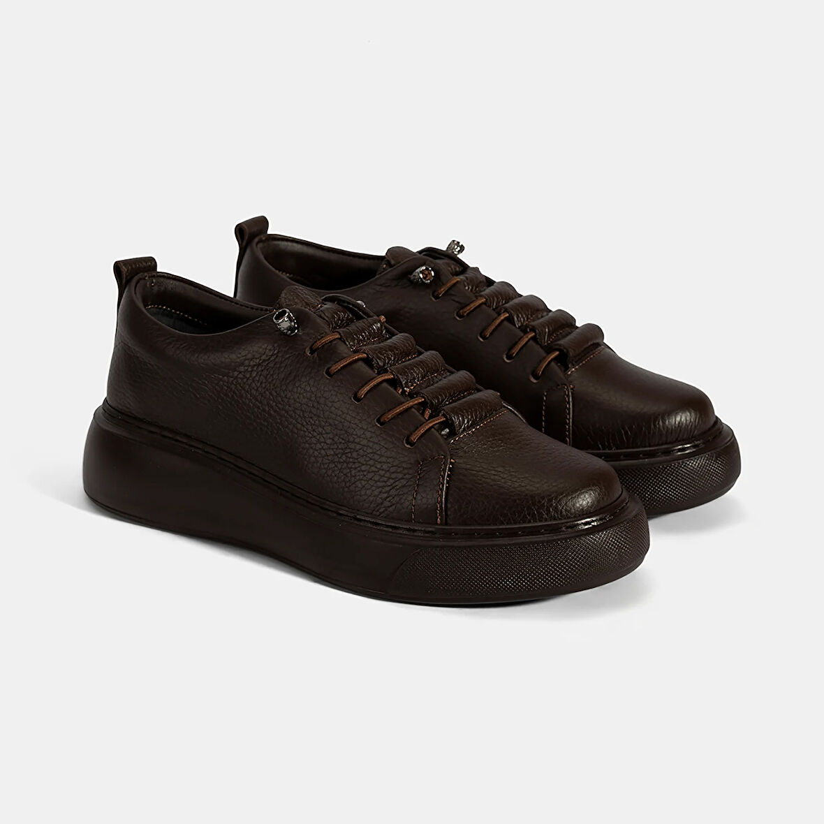 Kadın Kahve Bağcıklı Deri Spor Ayakkabı