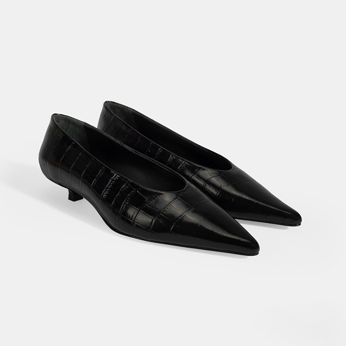 Kadın Siyah Kroko Baskılı Topuklu Ayakkabı