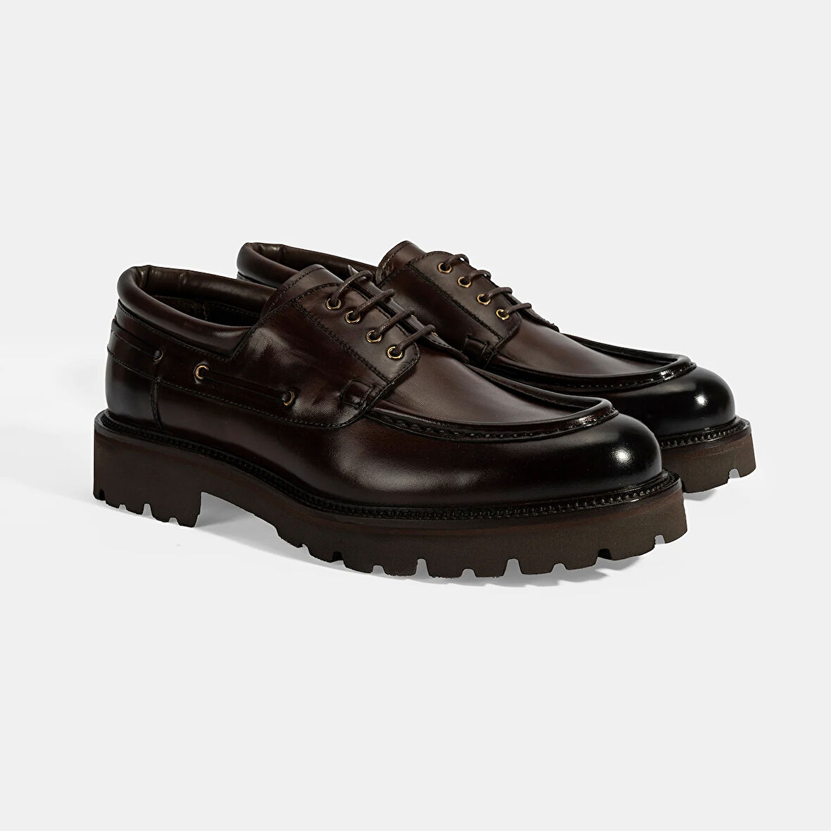 Erkek Kahve Bağcıklı Deri Günlük Ayakkabı