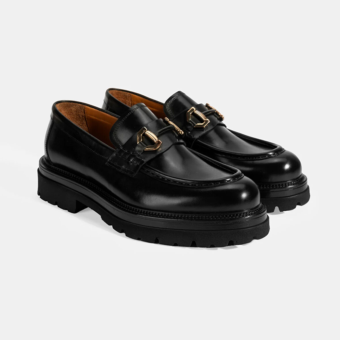 Erkek Siyah Metal Toka Detaylı Deri Loafer