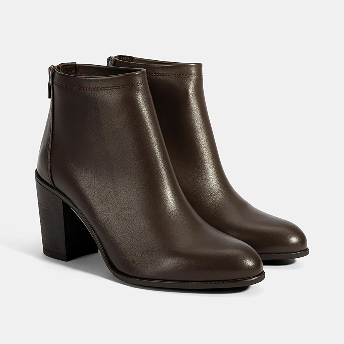 Kadın Kahve Kalın Topuklu Deri Bot