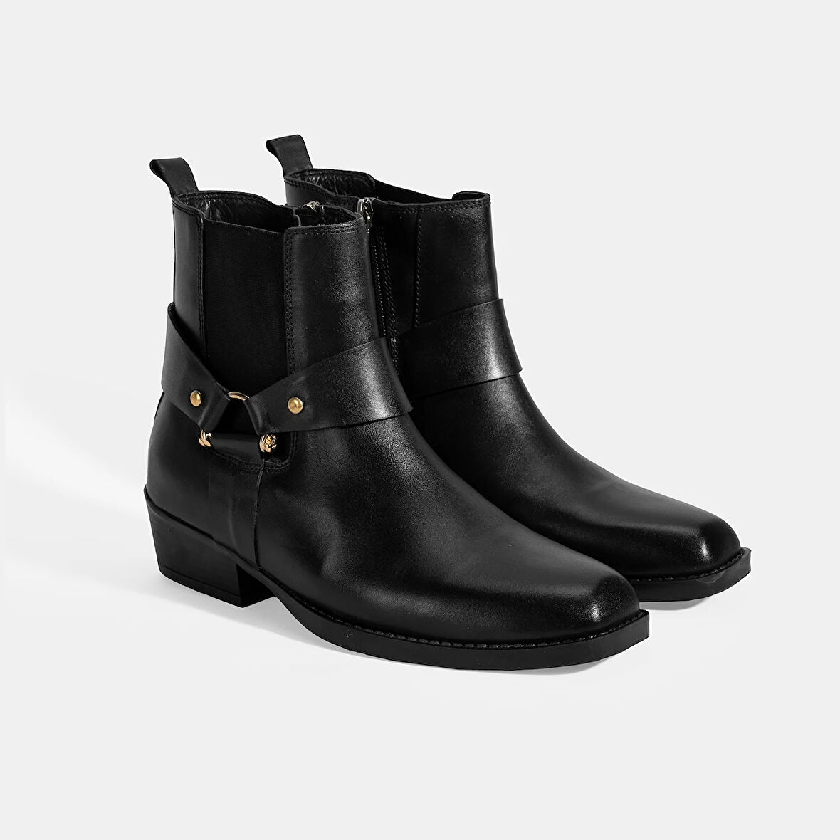 Kadın Siyah Lastik Detaylı Deri Bot