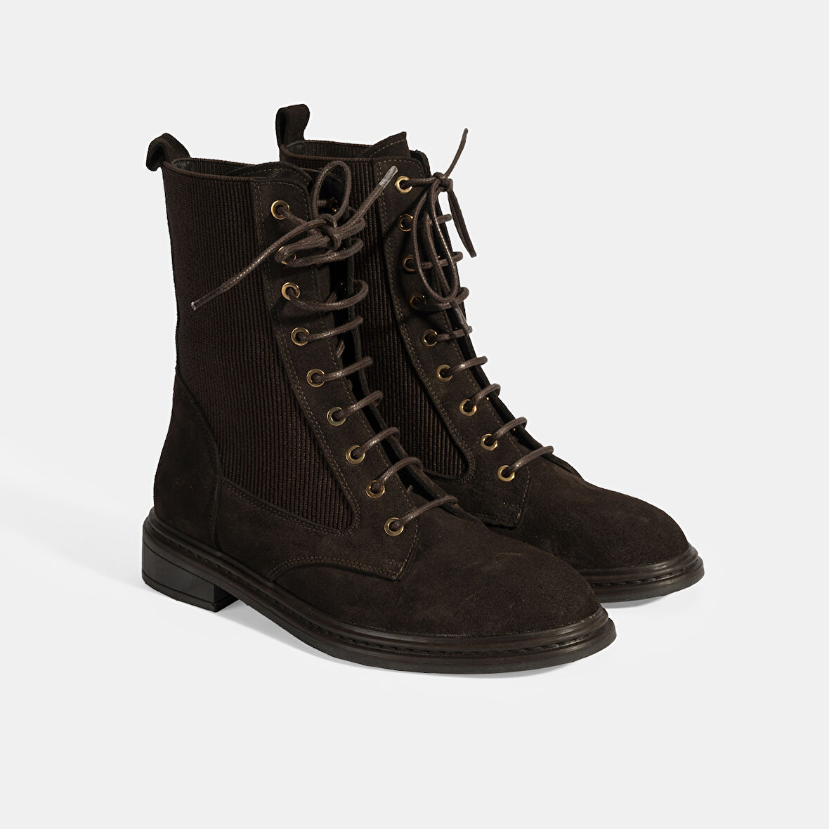 Kadın Kahve Lastik Detaylı Bağcıklı Süet Postal Bot