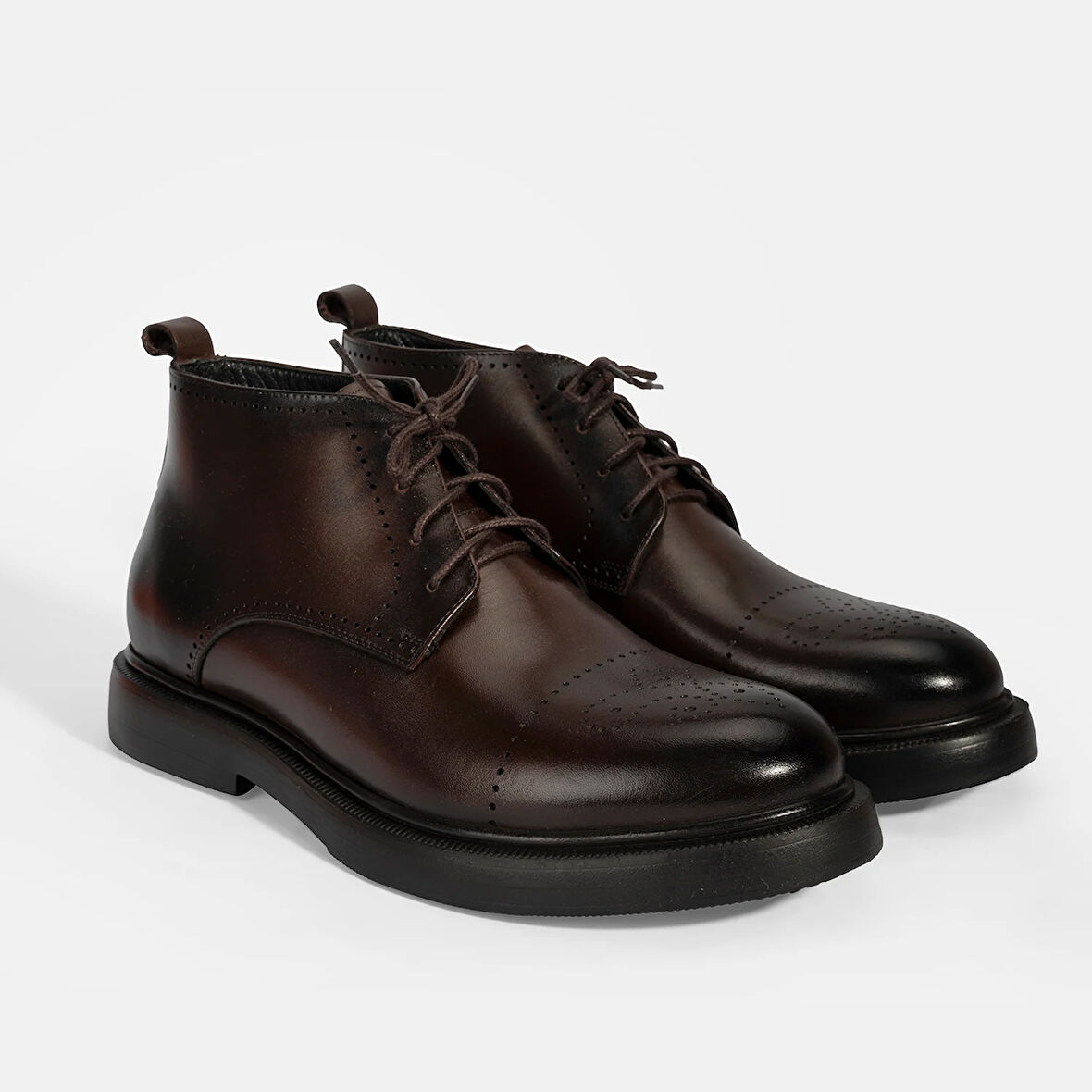 Erkek Kahve Bağcıklı Deri Bot