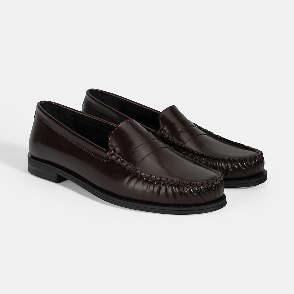 Kadın Bordo Klasik Deri Loafer