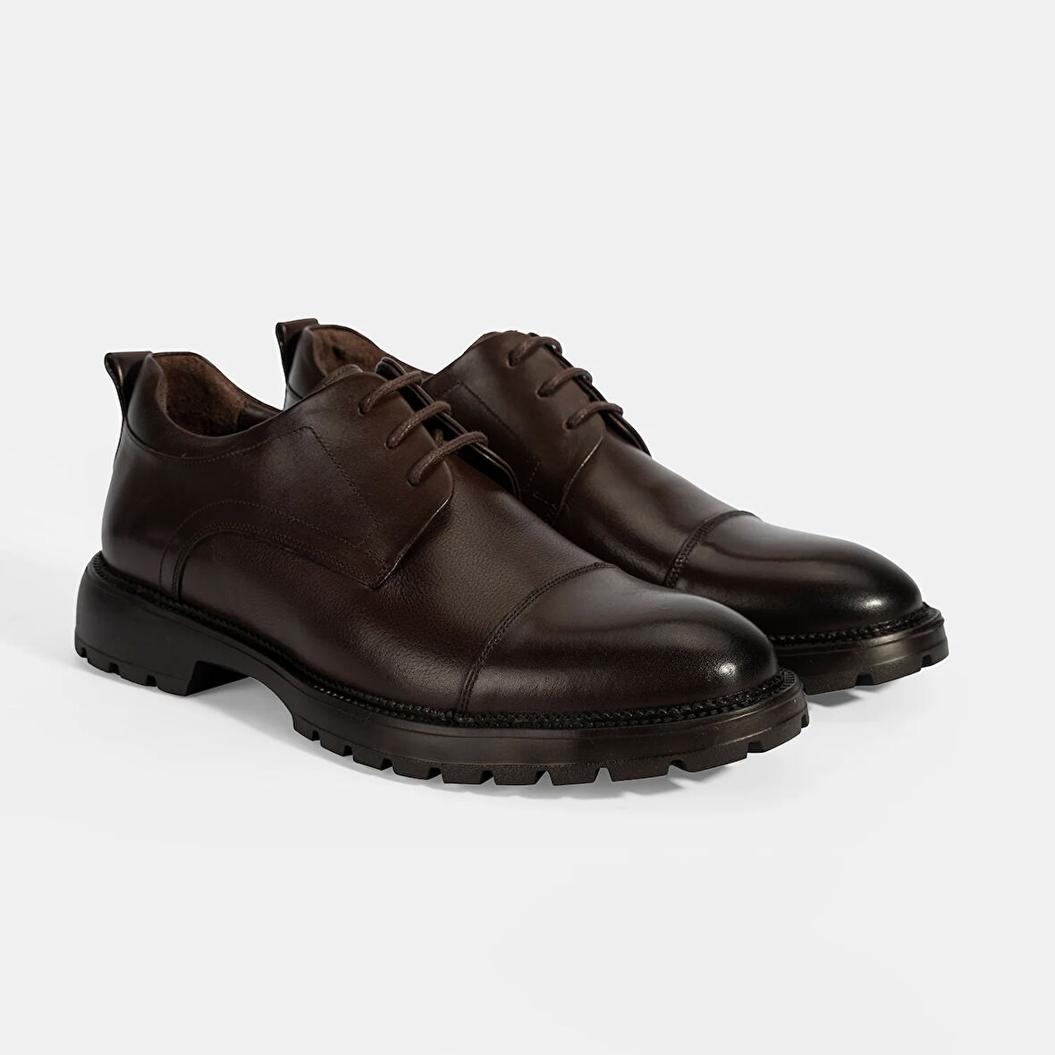 Erkek Kahve Bağcıklı Deri Klasik Ayakkabı