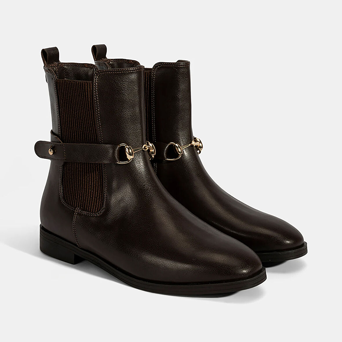 Kadın Kahve Metal Toka Aksesuarlı Bot