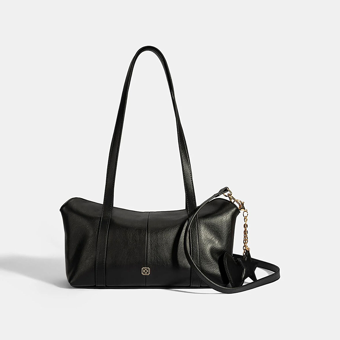 Kadın Siyah Kalp / Yıldız Charm Aksesuarlı Omuz Çantası