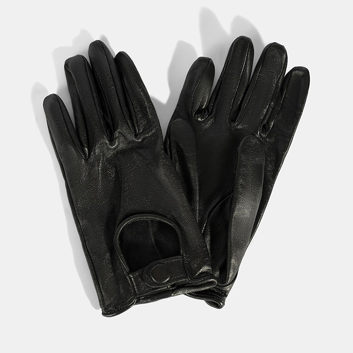 Kadın Siyah Tokalı Deri Eldiven