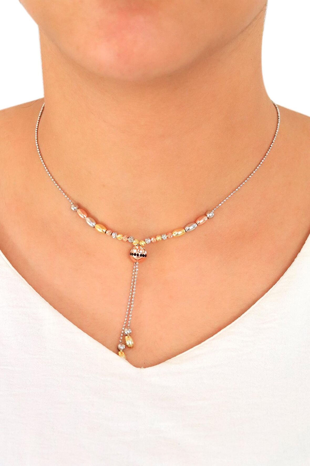 Dorika Taşlı Yuvarlak Model Gümüş Kadın Kolye