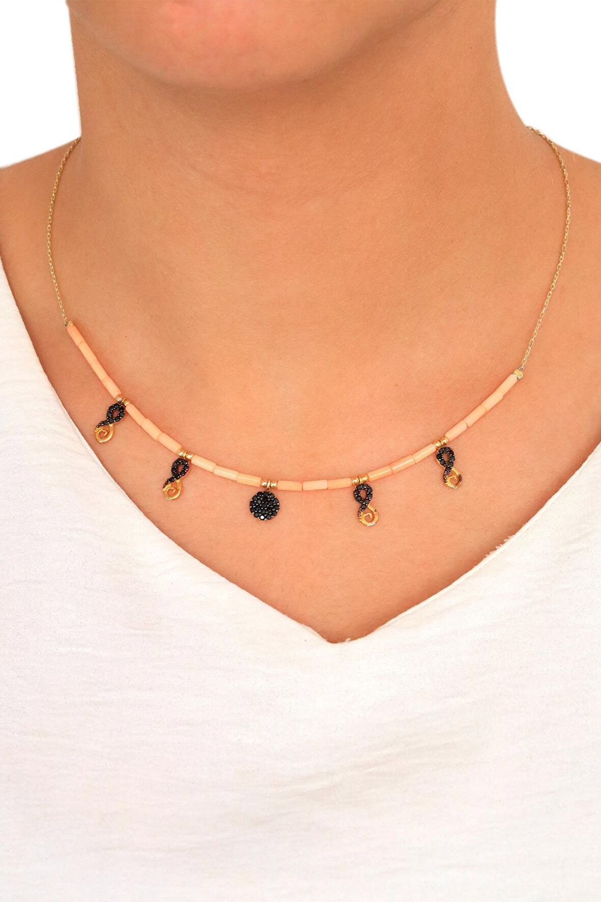 Oniks Doğal Taşlı Sade Model Gümüş Kadın Kolye