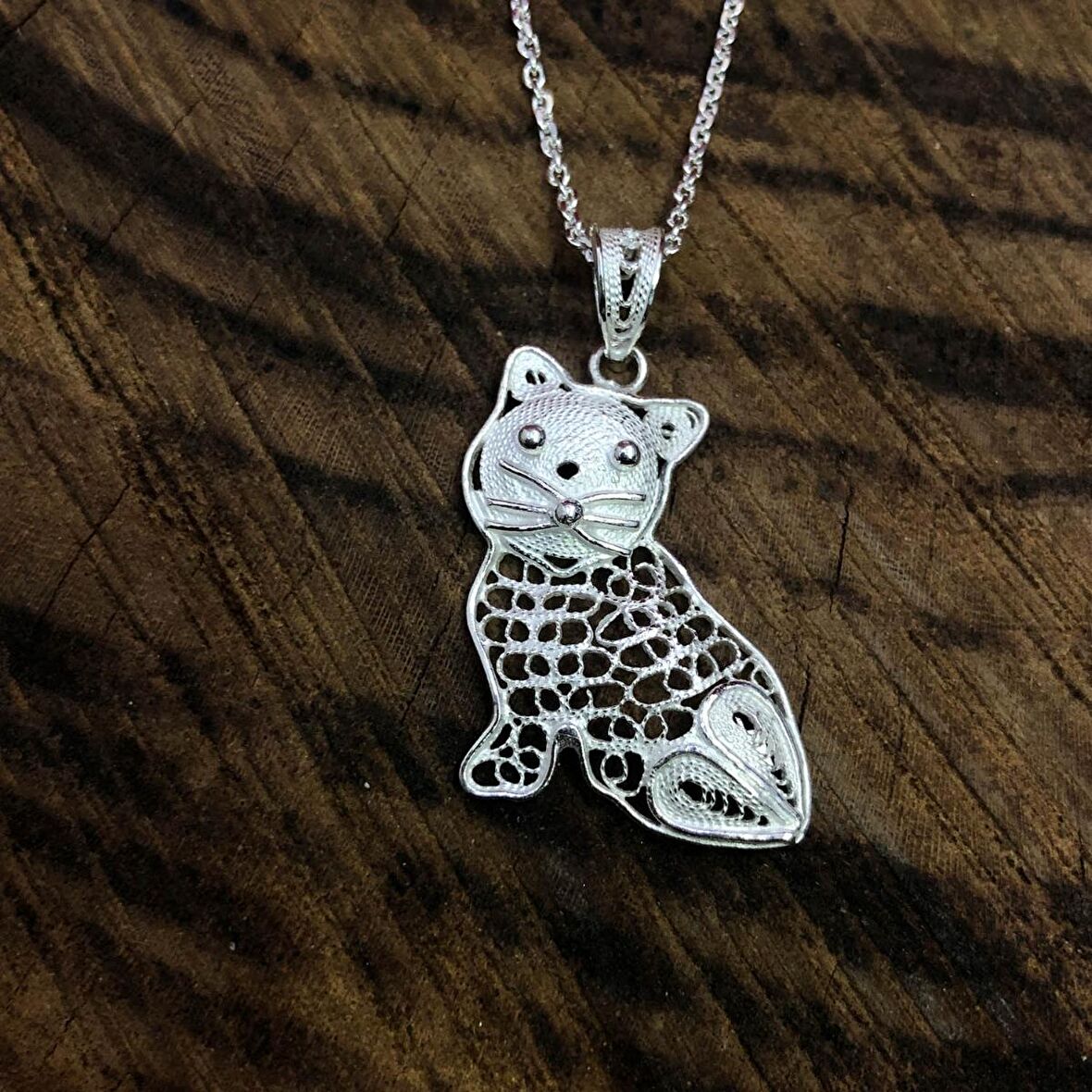 Kedi Model Telkari Kadın Gümüş Kolye