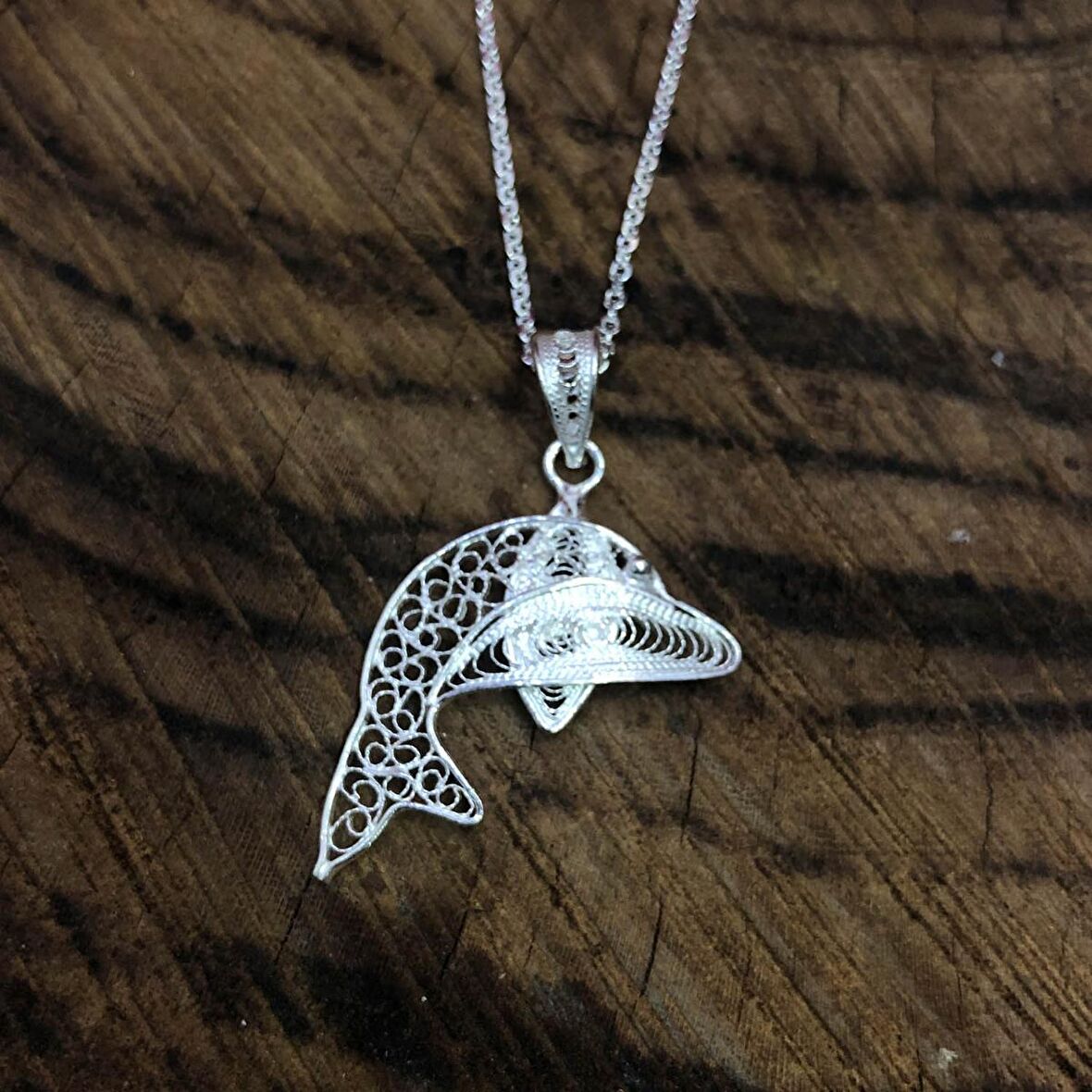 Yunus Balığı Model Telkari Kadın Gümüş Kolye