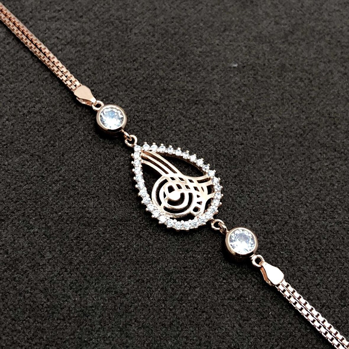 Damla Model Osmanlı Tuğralı Rose Kaplama Gümüş Kadın Bileklik