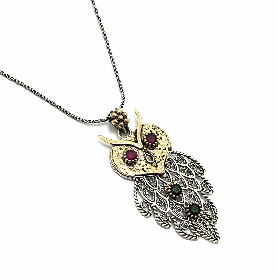 Baykuş Model Oksitli Telkari Gümüş Kadın Kolye