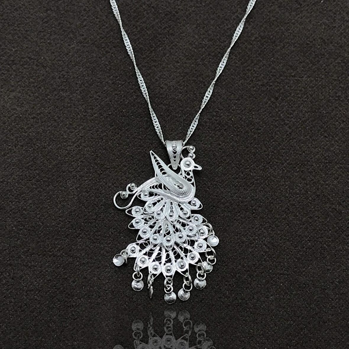 Tavus Kuşu Model Elişçiliği Telkari Gümüş Kadın Kolye