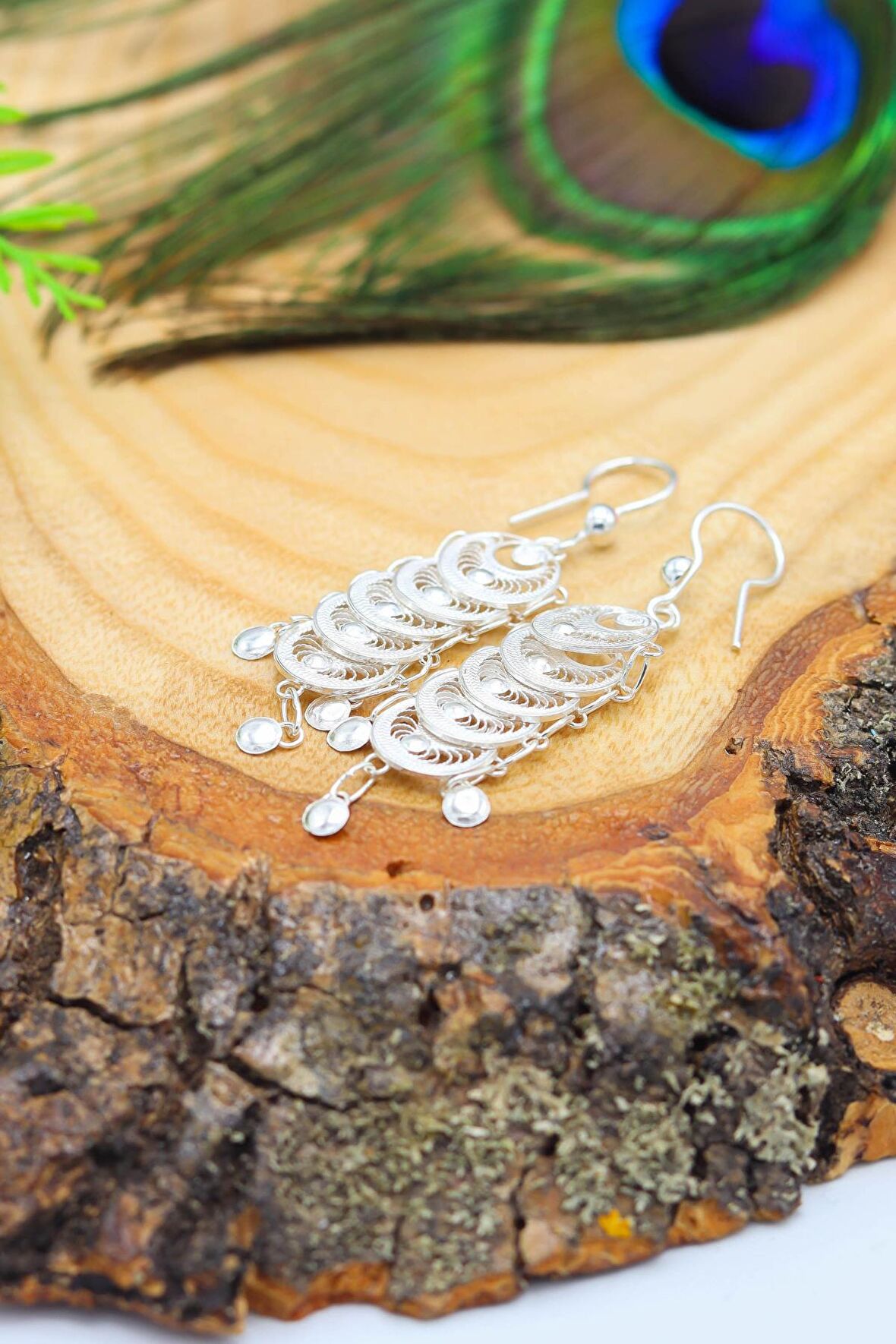 Sıralı Hilal Model Elişçiliği Telkari Gümüş Kadın Küpe