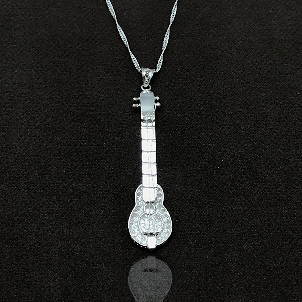 Gitar Model Elişçiliği Telkari Gümüş Bayan Kolye