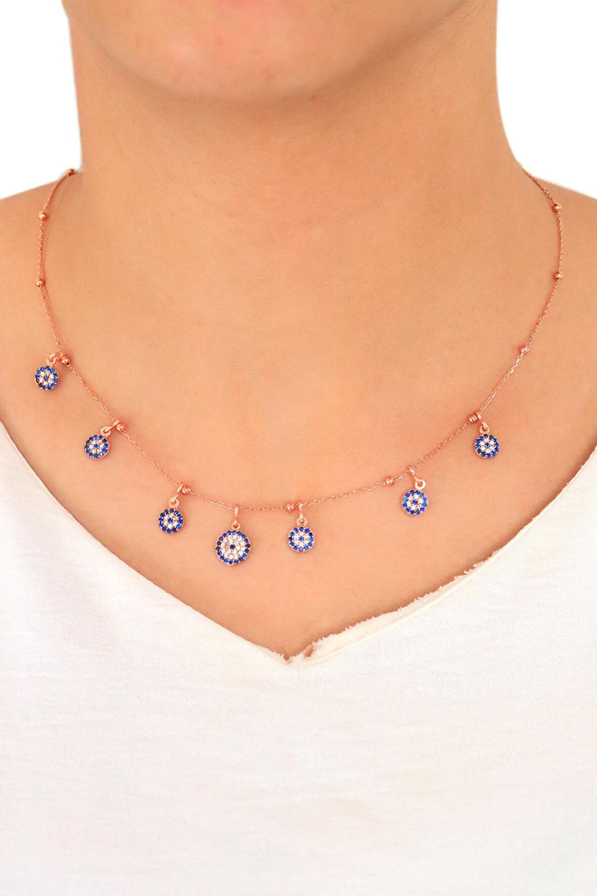 Nazar Boncuklu Rose Kaplama Kadın Gümüş Şans Kolyesi